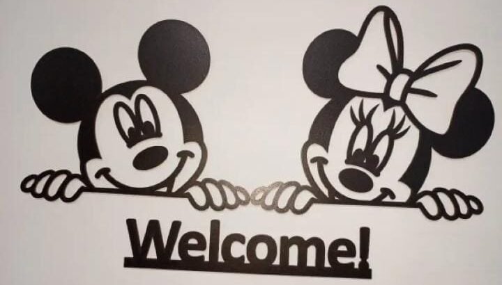 3D Mickey Minnie Mouse Wooden Wall Decor Welcome