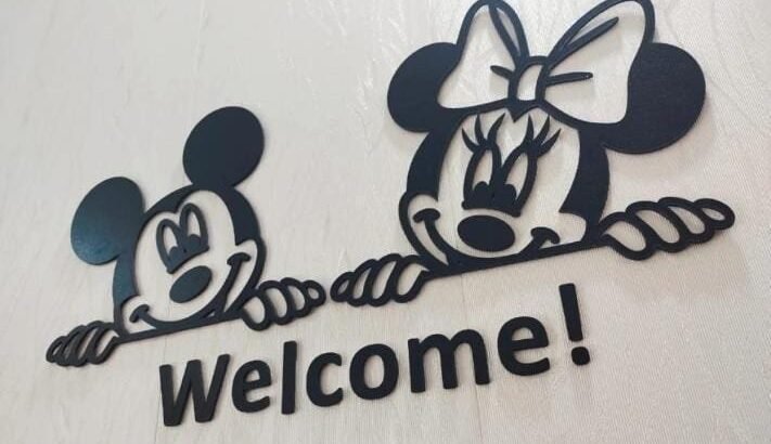 3D Mickey Minnie Mouse Wooden Wall Decor Welcome