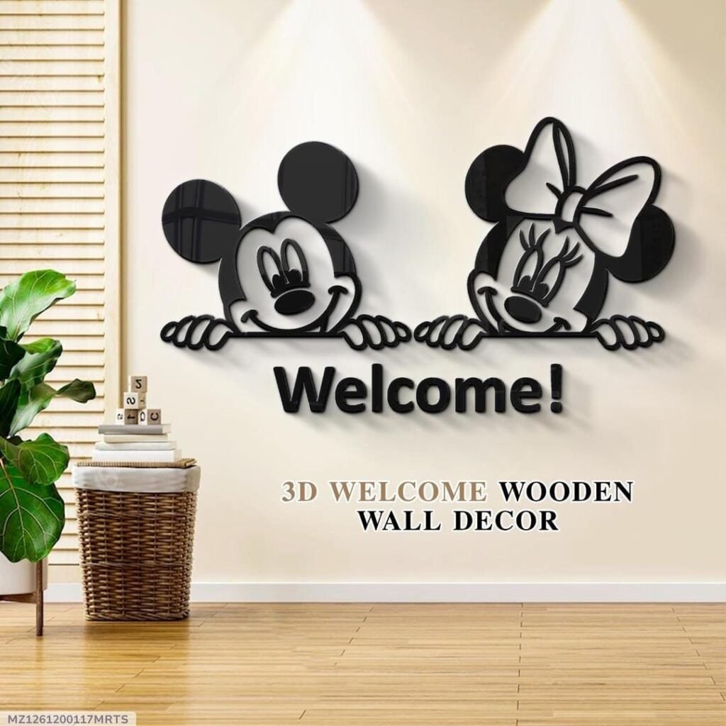 3D Mickey Minnie Mouse Wooden Wall Decor Welcome - photo 1