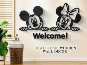 3D Mickey Minnie Mouse Wooden Wall Decor Welcome