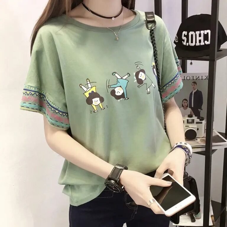 Women Loose Fit Graphic T-Shirt Summer Korean Style