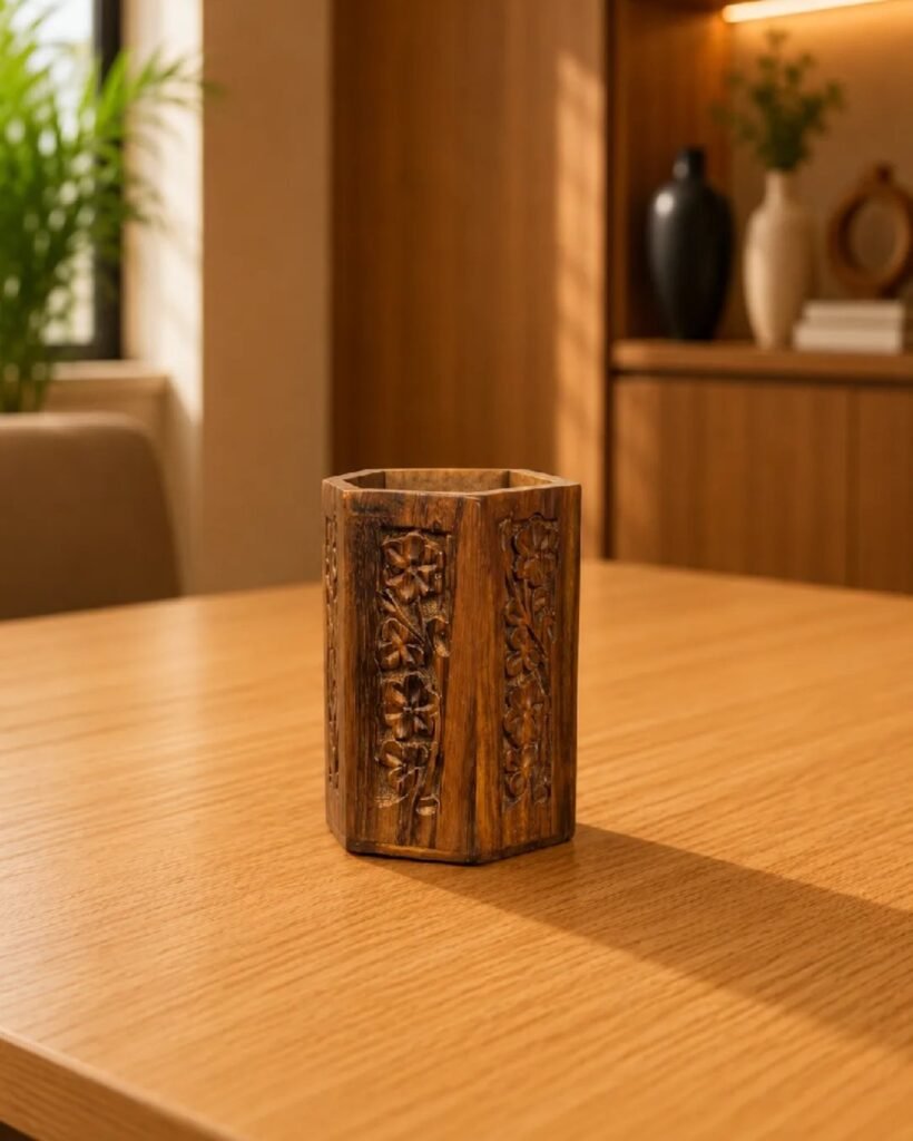 Handmade Wooden Pen Holder – Carved Wooden Pencil Stand for Desk & Off - photo 2