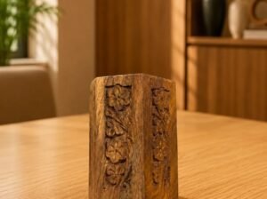 Handmade Wooden Pen Holder – Carved Wooden Pencil Stand for Desk & Off