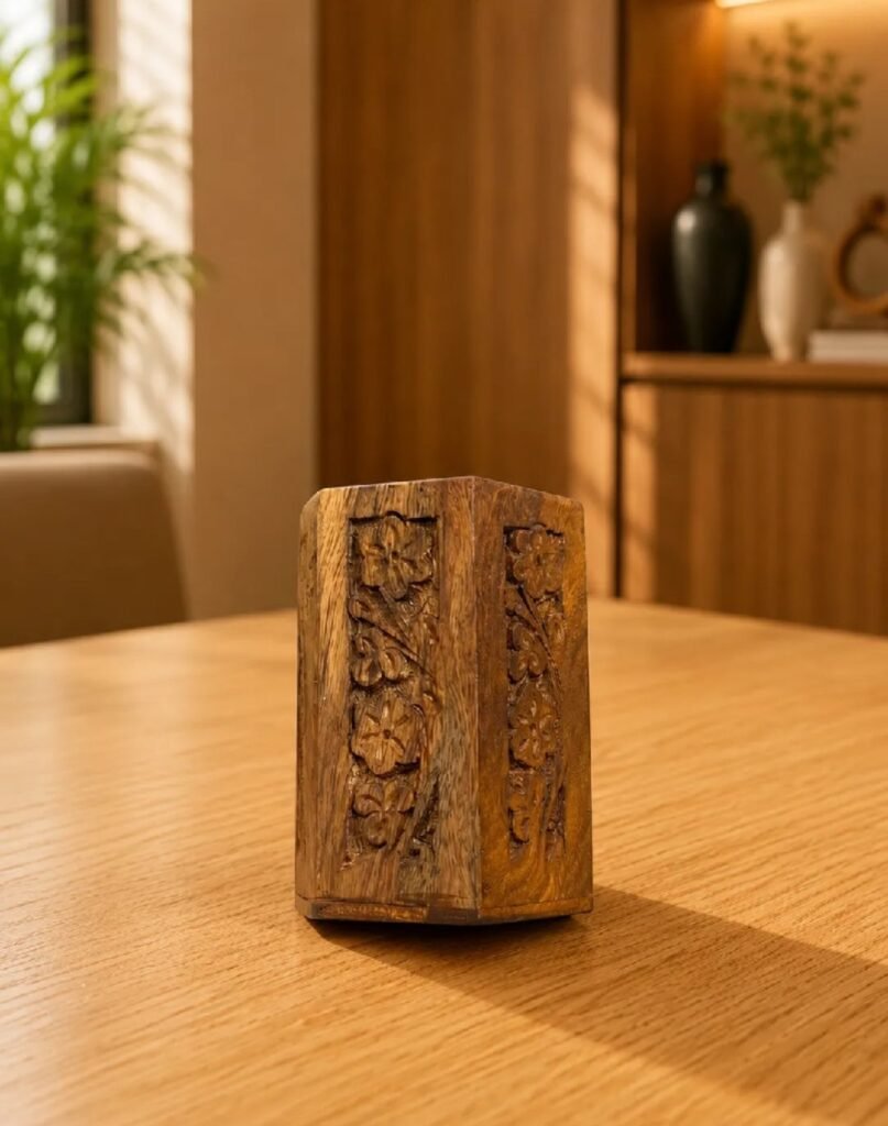 Handmade Wooden Pen Holder – Carved Wooden Pencil Stand for Desk & Off - photo 1