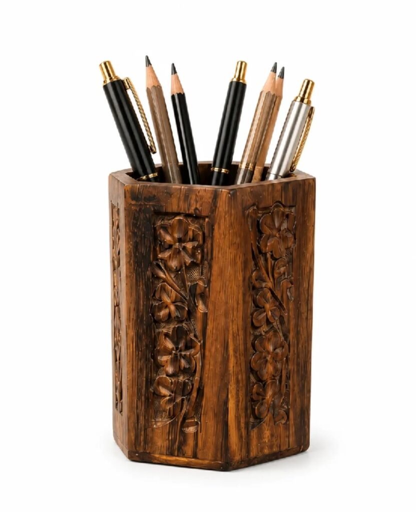 Handmade Wooden Pen Holder – Carved Wooden Pencil Stand for Desk & Off - photo 5