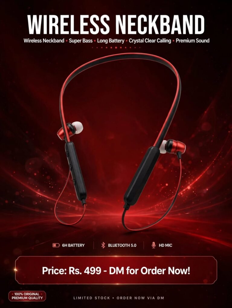 Premium Wireless Neckband – Super Bass (Rs. 499)