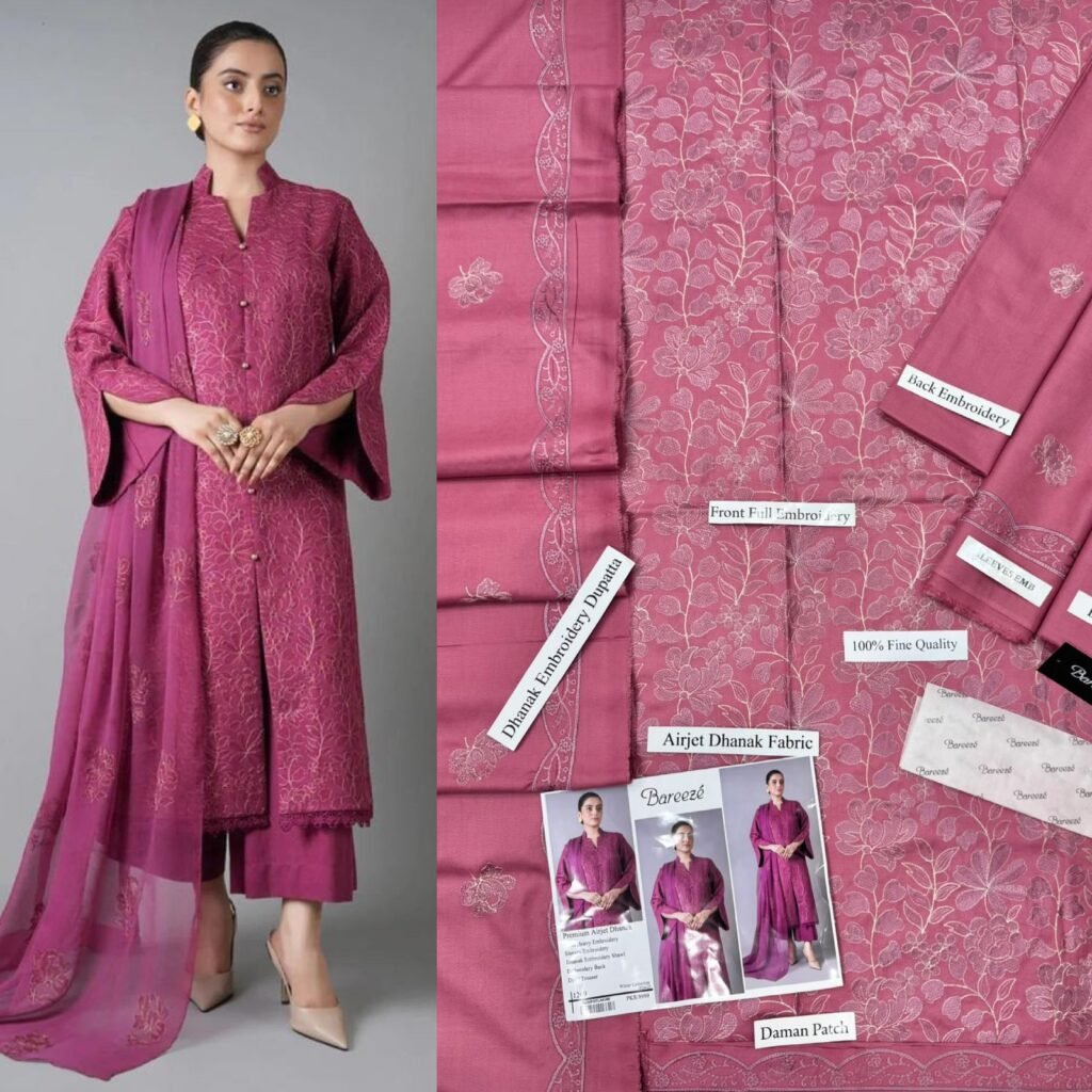 Premium Airjet Dhanak Embroidered 3PC With Shawl Winter 2026 - photo 2