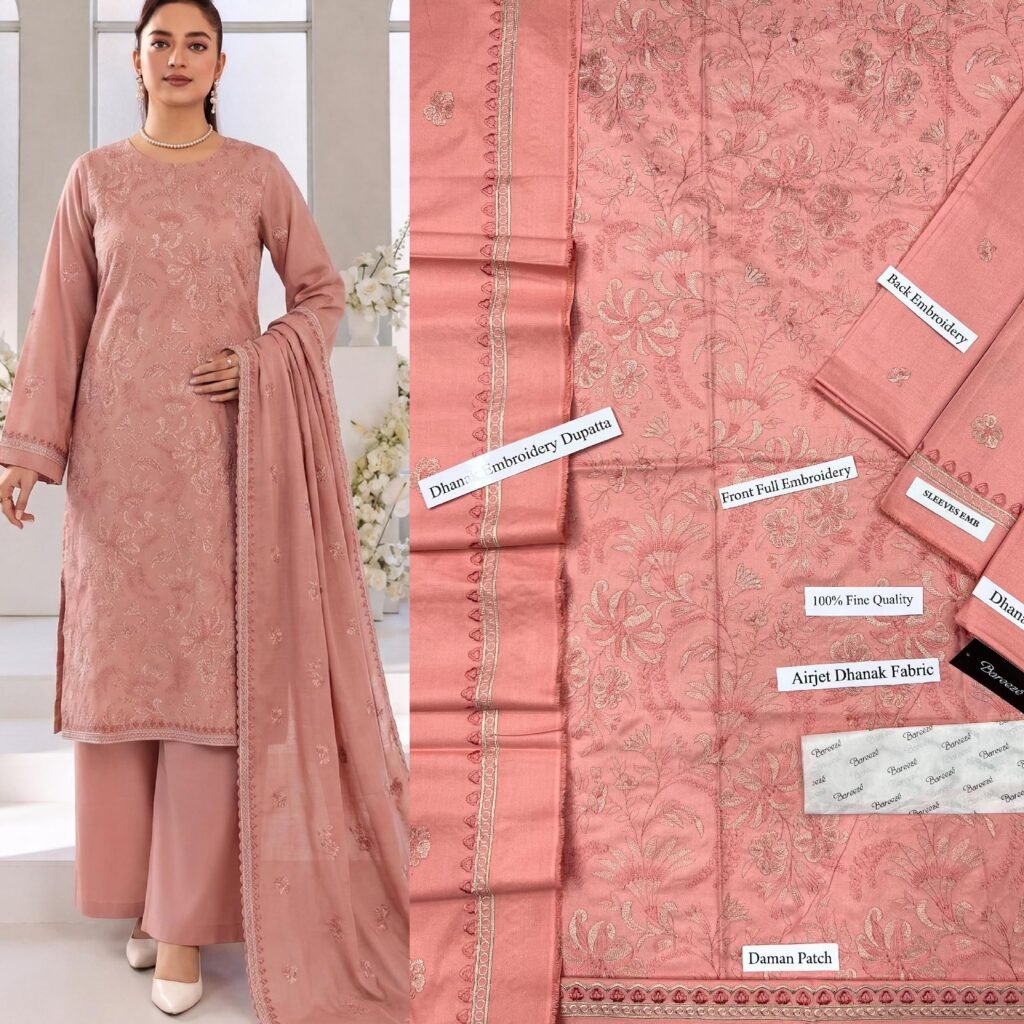 Premium Airjet Dhanak Embroidered 3PC With Shawl Winter 2026 - photo 8